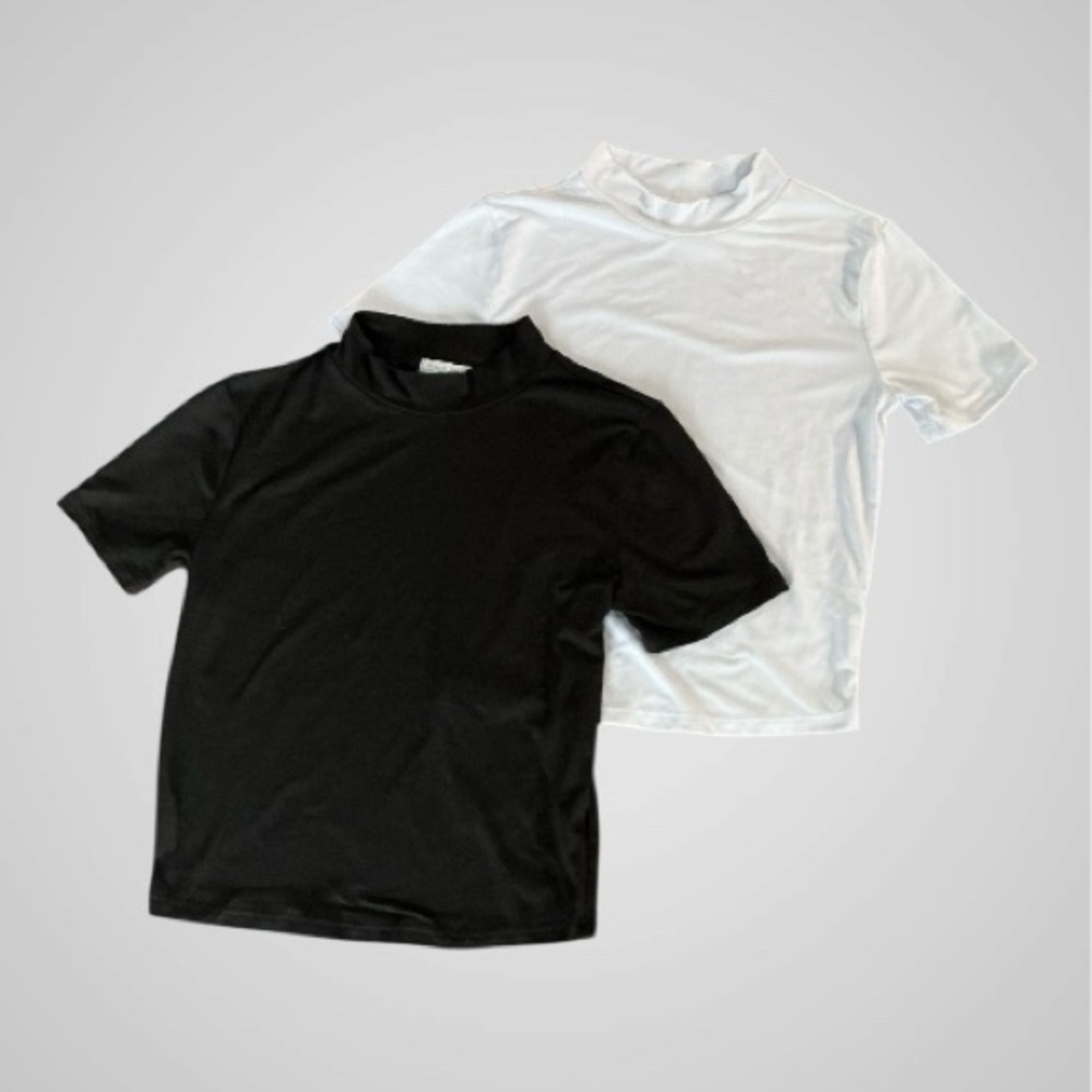 Black and White Turtleneck Crop Tops for Women